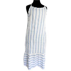 Lungo L’Arno Made in Italy 100% Linen Blue White Striped  Midi  Dress Sz Small